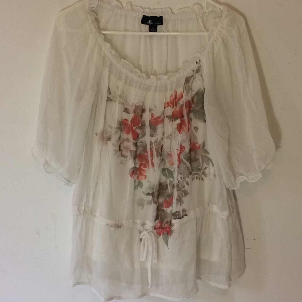 AB Studio sheer floral print drawstring with cami